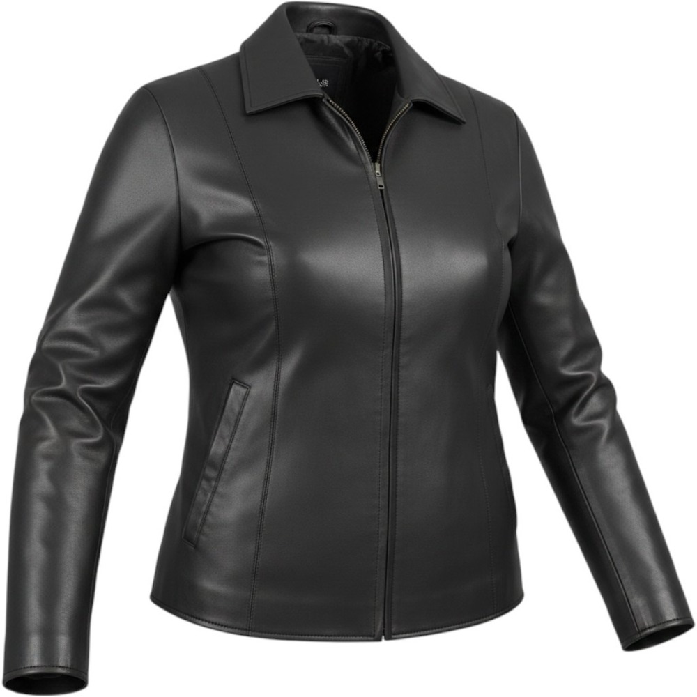 JLC New York Black Leather Outerwear Jacket XL‎ Zip Front Classic Blazer Style